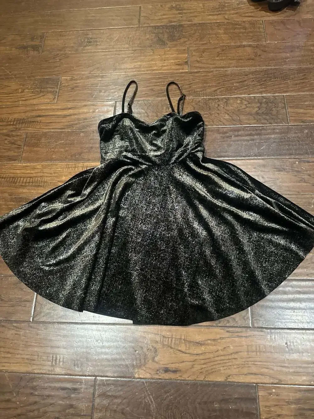 Free People‎ Black & Gold Metallic Shattered Velvet Skater Mini Dress, Size M